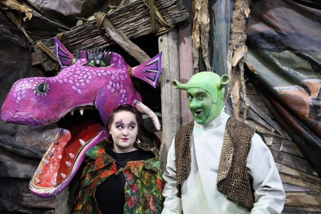 Bonny Treloar as Dragon and Jacob Treloar as Shrek Photograph courtesy of Bundaberg Now