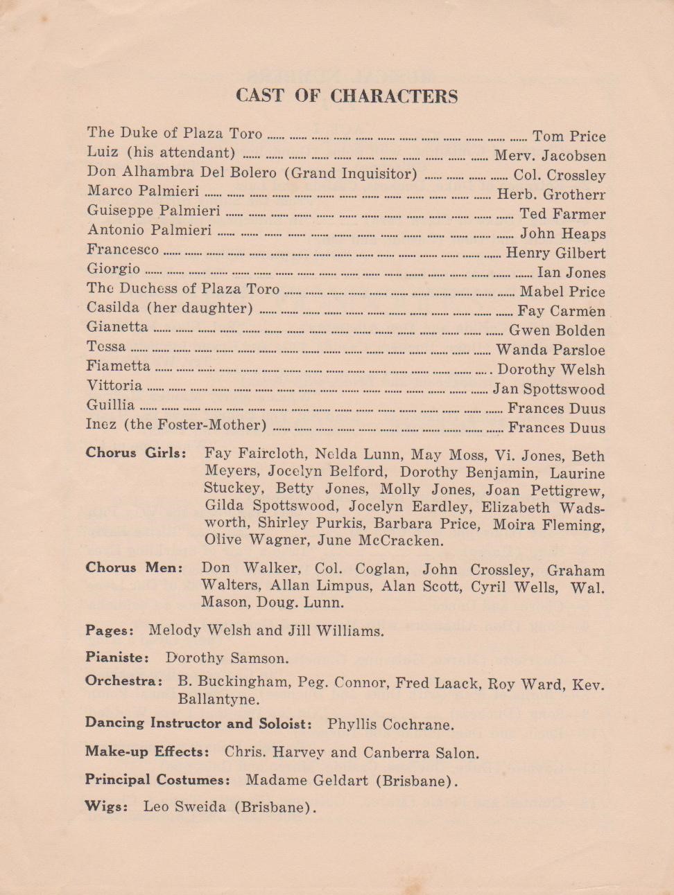 Cast List from the original program