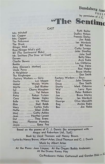 Sentimental Bloke Program inside page showing cast list