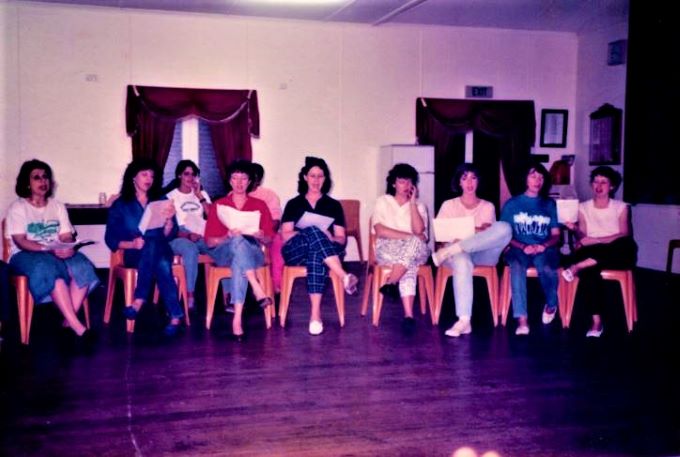 Ladies of the cast rehearsing