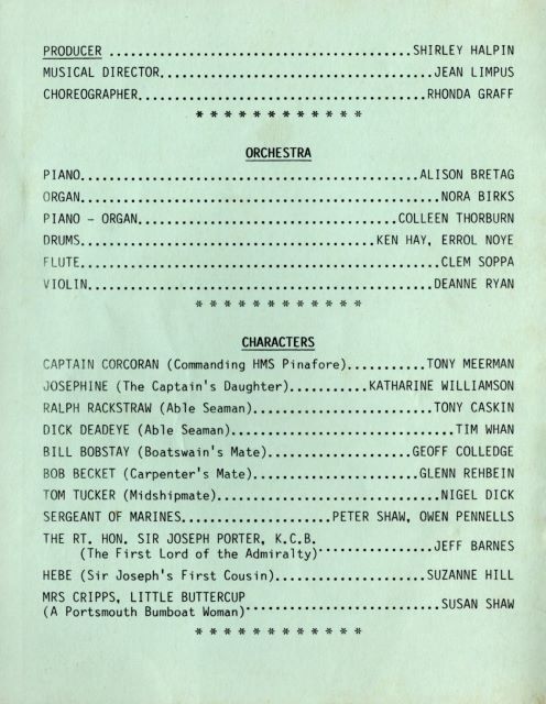 page one of program listing cast